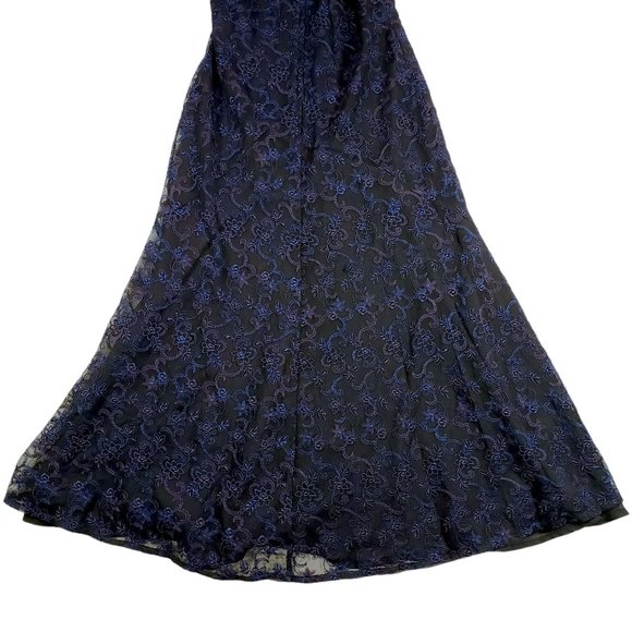 Vtg 90s Laura Ashley Sleeveless Maxi Dress 6 Womens Purple Lace Over Black Base - Picture 12 of 15